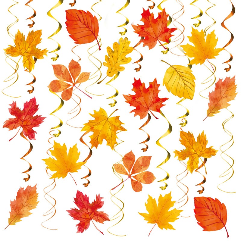 KALEFO Fall Decorations Autumn Thanksgiving Decoration Maple Leaf Themed Party Supplies Hanging Foil Swirl Decor for Home Ceiling Favors - Image 1